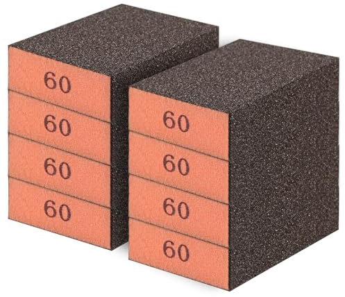 Romeda 8-Pack Sandpaper Block, 60 Grits Washable and Reusable Handmade Sanding Sponge, Drywall Sandpaper Blocks for Wooden Drywall Sheetrock and Metal Glazing