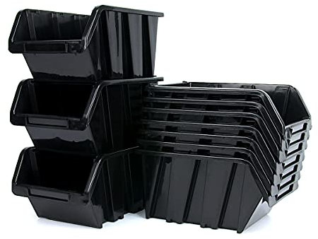 Valle Verde Stapelboxen Stapelbehälter Sichtlagerkasten Lagerboxen Sortimentskästen Garage Werkstattbox Kleinteile Aufbewahrung Kunststoff 155 x 100 x 70 mm Schwarz 33 Stück