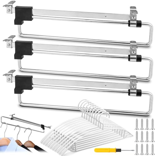 GZhaimai 3 Stk Ausziehbare Kleiderstange mit 10 Kleiderbügel, Schrauben und Schraubendreher, 25cm Schrankstange Verstellbar zum Aufhängen von Kleidungs für Schränke und Lagerbereiche
