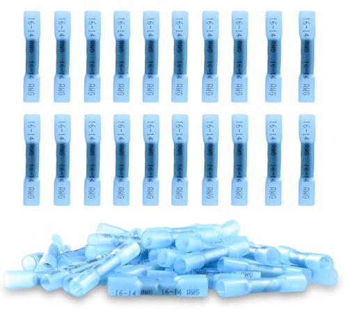 50 Pezzi Connettori Elettrici Impermeabili, Connettori Elettrici Termorestringenti Blu, 16-14 AWG, Morsetti per Cavi Elettrici da 1.5-2.5mm² per Industrie Automobilistiche, Ferroviarie ﻿ (AWG 16-14)