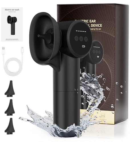 Polegas Ear Wax Removal Kit, Ear Cleaner, 5 Modes Ear Irrigation Flushing System, Ear Wax Cleaner with Blow Dry Function,3 Replaceable Tips, IPX6 Waterproof, Safer, Black