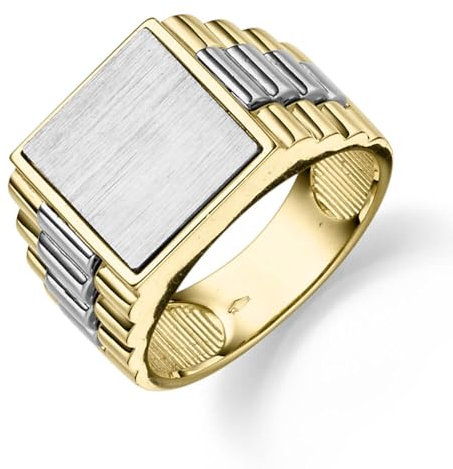 Siegelring Herrenring aus 585 Gold Gelbgold Weißgold flach Ring für Männer, Ringgröße:Innenumfang 60mm ~ Ø19.1mm