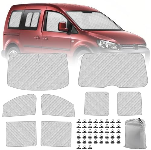 Roadtime Parasol para Parabrisas de Coche para Caddy Life Tramper 04-19 SWB | 8 unidades, alfombrillas térmicas para cabina, toldo parasol delantero, parabrisas interior, protección UV, plegable