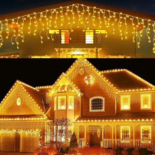 Micacorn Navidad Luces de Carámbano 8M 288LEDs Cadena Luces Cortina de Luz 48Pcs 8 Modos Impermeables Guirnaldas Luminosas para Casa Jardín Habitación Fiesta Navidad decoración