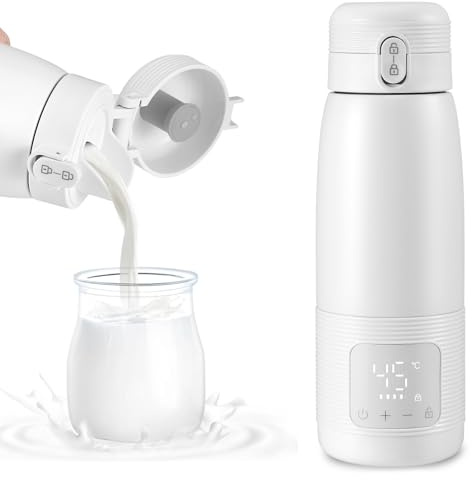 Flaschenwärmer Baby, Tragbarer Milchwärmer 500ml, Babykostwärmer mit Temperaturregelung, Auto-Wassererhitzer für Reisen, Freien, Unterwegs, Schnelle Erwärmung, Temperatura Regolabile 37°C a 55°C(Weiß)