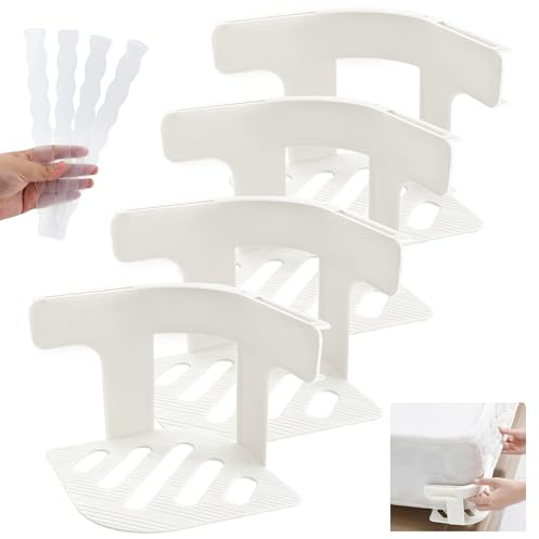 Coco Berming 4 Pièce Bloque Drap Housse Set, Bed Sheet Holder, Support de Drap de Lit avec Bande de Verrouillage pour Couette Linge (Blanc)
