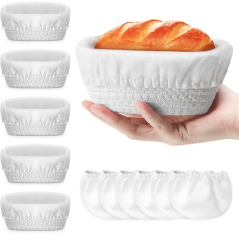 Honeydak 6 Pcs Cotton Rope Banneton Bread Proofing Basket Sets Round Sourdough Bowls with Two Liners for Artisan Sourdough Bread Making Handmade Kitchen Professionals(6.5,White)