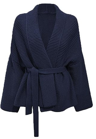 LZPCarra Cardigan court pour femme - Manteau en tricot surdimensionné - Pull en tricot épais - Long vêtement d'extérieur avec poches à ceinture - Manteau en tricot surdimensionné - Pull pour l'automne