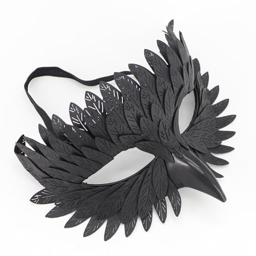 MplehDa Élégant masque d'oiseau, demi masque d'Halloween, masque vénitien avec faux becs en plumes pour homme et femme, costume d'Halloween, de fête de carnaval
