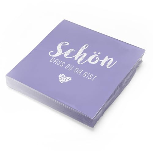 itenga Servietten Schön dass du da bist 30 x 30cm 3-lagig 20 Stück für Kommunion Konfirmation Hochzeit Taufe und andere Feiern (lila/flieder)