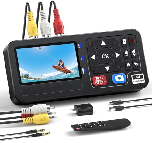 Tragbarer VHS-zu-Digital-Konverter mit Fernbedienung, Video-zu-Digital-Recorder, Standalone für die Aufnahme von VHS-Bändern, VCR, DVR, DVD, Hi8, DV-Player, RCA, CVBS, TV-Box, Camcorder, Spielkonsolen