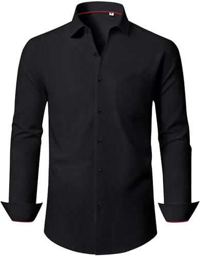 J.VER Mens Shirts Black Stretch Long Sleeve Dress Shirt Non Iron Plain Business Formal Fashion Party Halloween Funeral Shirt M