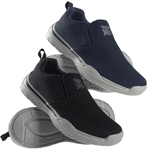 Mens Slip On Wide Fit Memory Foam Sports Casual Walking Running Breathable Canvas Gym Walk Trainers Shoes Sneakers Size (Navy, UK Footwear Size System, Adult, Men, Numeric, Wide, 9)