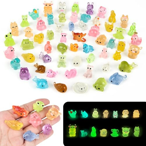 Yaunming 60 pièces Mini Résine Animaux, Figurines Lumineuses, Décoration de Jardin Miniature, pour la Conception d’Aquarium, Conception Paysagère DIY, Décoration de Table à la Maison