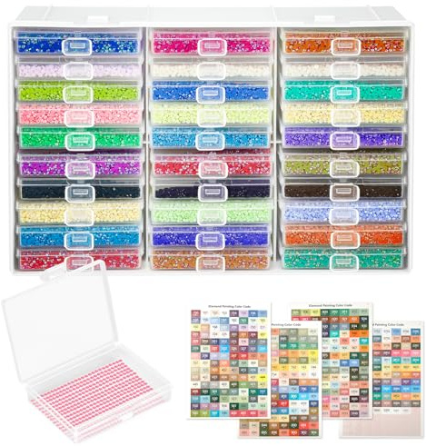 Cumdel Diamond Painting Aufbewahrungsbox, 30 Stück Sortierboxen für Kleinteile Mit 455 Farbkoderten Speicheretiketten, Leckfest Diamond Painting Aufbewahrung für DIY Kunst Handwerk Zubehör