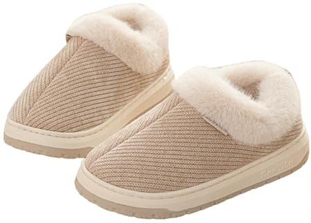 Zapatillas de estar por casa para hombre y mujer, de invierno, suaves, cerradas, con forro de felpa, de espuma viscoelástica, cálidas, para invierno, ligeras, cómodas y suaves, beige, 35 EU