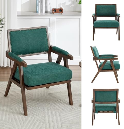 Yihomfy Mid-Century Modern Fabric Lounge Chair Loungesessel Einzelner Sofasessel Mit Armlehnen Holzrahmen Gepolsterte Liege Geeignet FüR Wohnzimmer/Schlafzimmer/Arbeitszimmer/BüRo Dekoration (Green)