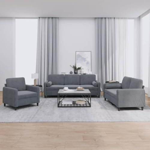 Ziaphsol 3-TLG. Sofagarnitur Dunkelgrau Samt, Polster-Sofa-Set mit Kissen, Robustes Wohnzimmer-Möbel-Set, Bequeme Couches für Zuhause, 1 Sessel, 1 Zweisitzer, 1 Dreisitzer