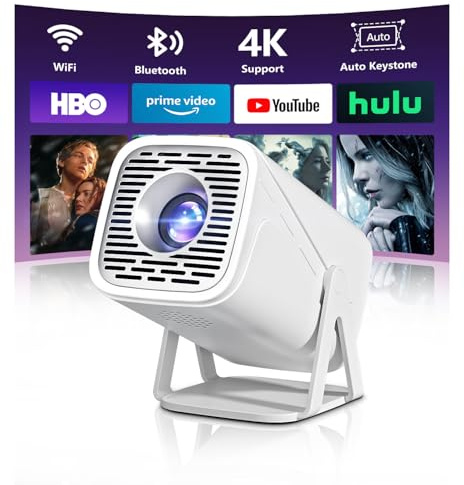 TryLand Mini Projector with WiFi and Bluetooth, 4k Support Full Hd 1080P Portable Outdoor Movie Projector with Android System & Built-in Apps, Smart Proyector for Bedroom, Phone and Movie Night