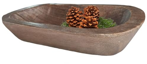AwnsIMfreien Cuenco de Madera para Masa, Cuencos de Madera Decorativos, Cuenco de Masa de Vintage de 9, 8x5, 9x2 Pulgadas para Granja, Restaurante, cafetería, decoración de Centro de Mesa de Velas