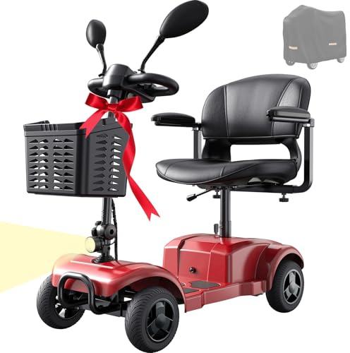 VOCIC Seniorenmobile 4 Räder Faltbar bis 136KG D42,20KM Elektromobil | Elektromobile Senioren Klappbar Leicht mit Pannensichere Reifen für All Gelände Roller Mobilität,5 Jahre (Rot)
