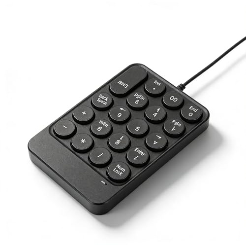 Sxhlseller Tastierino Numerico Cablato USB, Tastierino Numerico a 19 Tasti con Tastiera Portatile Ergonomica con Tasti Rotondi per PC Portatile