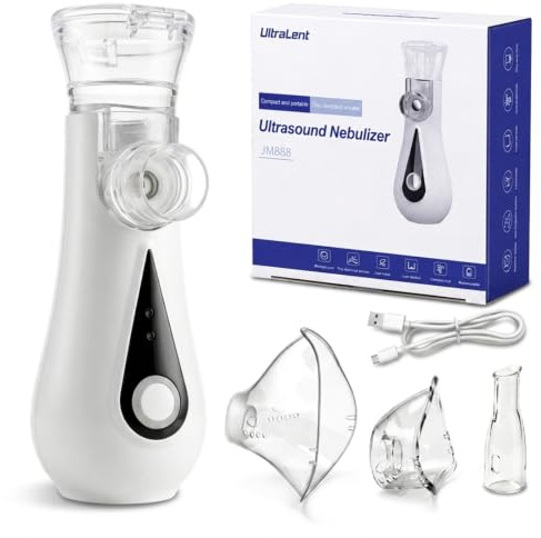 Ultralent Nébuliseur Portable Silencieux pour Adultes et Enfants | Inhalateurs Electriques Rechargeable avec 2 Masques et Embout Bbuccal,Modèle Portatif pour La Maison et Les Voyages-Noir