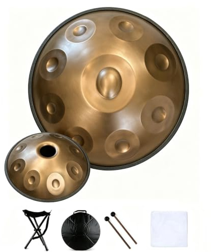 Mavdecll Handpan In D Minor, 440hz 17 Notes 22 Inch Hand Pan Steel Drum, With Carry Bag, Stand, 2 Hand Mallets, Wiping Cloth, For Sound Healing (gold)