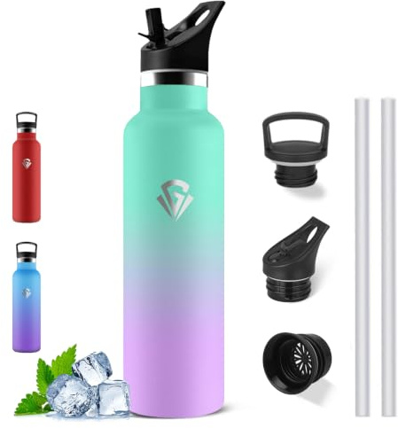 Borraccia Termica, Borraccia 1 litro, con Cannuccia, Senza BPA, per Ufficio | Borraccia con Cannuccia Senza Perdite, Borraccia Acciaio Inox, Isolato Sottovuoto, Borraccia Metallo per Fitness, Yoga