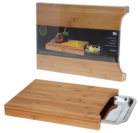 Koopman Bamboo Chopping Board with a Stainless Steel Tray