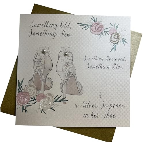 WHITE COTTON CARDS Handgefertigte Hochzeitskarte Something Old Something New, Weiß