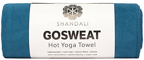 Shandali Hot Yoga GoSweat Microfiber Hand Towel in Super Absorbent Premium Evening Blue Suede for Bikram, Pilates, Gym, and Outdoor Sports. 16 x 26.5 inches.