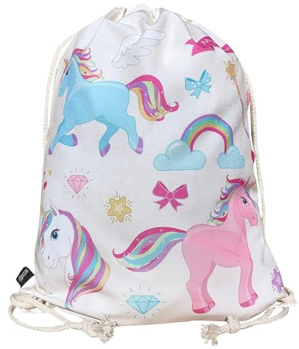 HECKBO Kinder Turnbeutel - Einhorn Unicorn - 40x32cm - Sportkleidung Trinkflasche - Kindergarten, Schule, Stoffbeutel Kita - Rucksack, Tasche, Sportrucksack, Sportbeutel Junge Mädchen