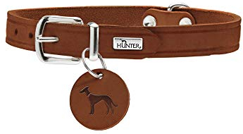 HUNTER Aalborg Hundehalsband, Leder, schlicht, robust, komfortabel, 42 (S), cognac