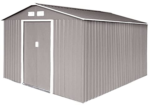 HATTORO S300 Metall Gerätehaus XXXL 277x319x192cm Geräteschuppen Garten Schuppen Gartenhaus Satteldach Hellgrau