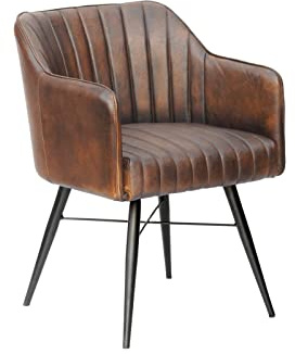 MASSIVMOEBEL24.DE Iron Label Stuhl aus Echtleder #11 | aus echtem Büffel-Leder in Braun | 54x68x78 cm | Beine aus Eisen | Esszimmerstuhl aus Leder Lederstuhl
