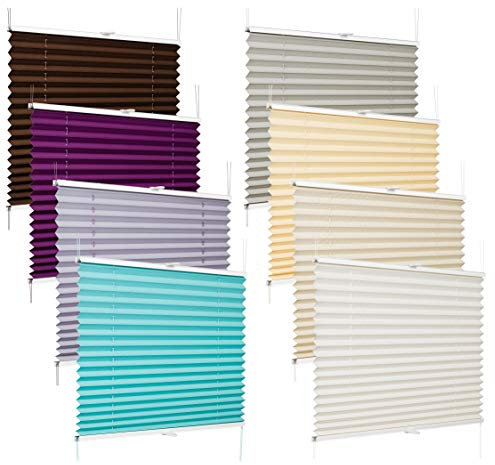 etusimo Klemmfix Plissee Rollo viele Größen und Farben Stoff Blickdicht Lichtdurchlässig Klemmträger Montage ohne Bohren Schiene Metall Tür Fenster Faltrollo Vorhang (Größe 35 x 150 cm, Farbe Türkis)