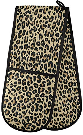 ZZXXB Leopard Print Double Oven Mitt Heat Resistant Non-Slip Kitchen Gloves Extra Long 7 x 35 for Cooking Baking Barbecue Grilling