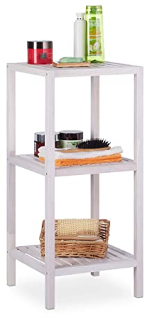 Relaxdays Badregal Walnuss, 3 Ablagen, offen, quadratisch, Badezimmer Regal Holz, HBT 79,5 x 36 x 36cm, Standregal, weiß