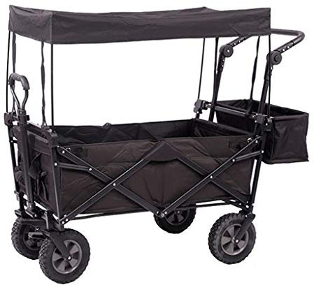 GLJ Bollerwagen faltbar Klappbarer Handwagen mit Dach, Gartenwagen im Freien mit Bremsen, All-Terrain-Campingwagen, Tragende 100 Kg, 3 Farben (Color : Black)