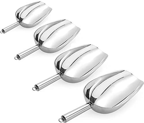 Jucoan 4 Pack Food Ice Scoop, 8oz, 12oz, 16oz, 24oz Stainless Steel Scoop, Heavy Duty Utility Scoop for Multi-Purpose Use, Candy Popcorn Flour Metal Scoop, Kitchen Bar Party Wedding, Dishwasher Safe