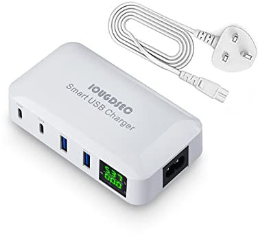 Super Fast USB Charger, 70W 12A 4-Port USB Charging Station 20W PD Charger and QC3.0 Multi Port USB C Charger Hub with LCD Display Compatible for iPhone iPad Samsung Huawei and More