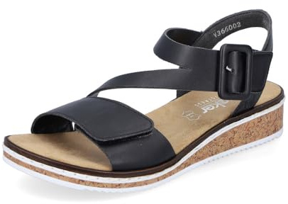 Rieker Women Sandals V3660, Ladies Strappy Sandals,Summer Shoe,Summer Sandal,Comfortable,Flat,Black (Schwarz / 02),39 EU / 6 UK