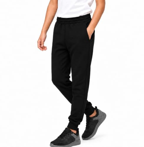KHIM Joggingbyxa träningsoverall underdel byxa barn unisex flickor pojkar träningskläder, Svart, 9-10 Years