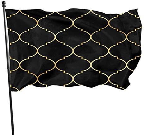 Drapeau marocain or noir 4x6 FT lignes scintillantes géométriques drapeaux de maison grandes bannières de cour de bienvenue décor de pelouse de jardin de maison