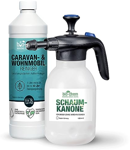 Bio-Chem - Nettoyant pour Caravane & Camping-Car 1L + Vaporisateur de Mousse - Entretien de véhicules de Camping - Caravanes, auvents, Camping-Cars, mobilhomes - Nettoyage Surfaces extérieures