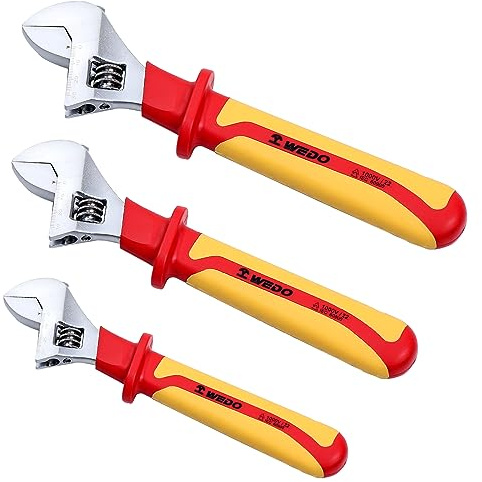 WEDO 3-Piece Insulated Adjustable Wrench Set(6-inch,8-inch,10-inch),VDE 1000V Adjustable Injection Spanner,Electricians Safety Wrench,Chrome Vanadium Steel,Anti-Slip Handles,IEC 60900
