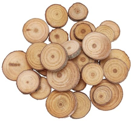 100pcs Natural Tree Ring Round Wood Chips Unprocessed with Bark No Hole with Diameter of 1.5-3cm for DIY Arts and Crafts Decoration