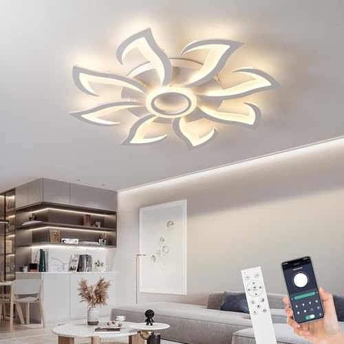 MYYCX Plafoniera LED Soffitto Moderno, con Telecomando, Dimmerabile Plafoniere a LED da Soffitto con Lampadina, Lampadario per Soggiorno, Camera da letto, Ufficio (Bianco, 80cm-B)