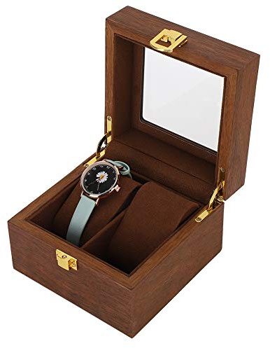 Tissting Uhrenbox Holz 2 Fächer, 12 x 12 x 9 cm Kleine Quadratische Reise Uhrenetui mit Schloss, Minimalistischer Luxuriös Armbanduhr Uhren Display Box Geschenk für Damen und Herren